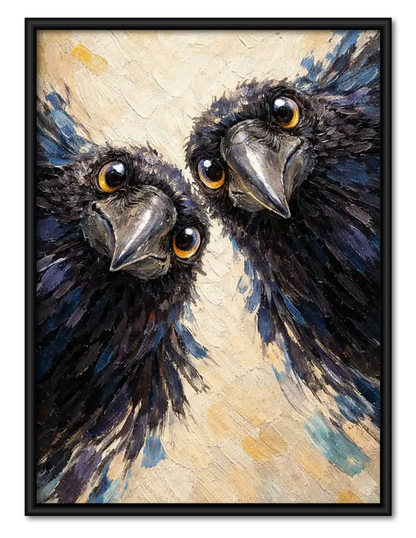 Two Curious Black Birds Portrait Wall Art 1
