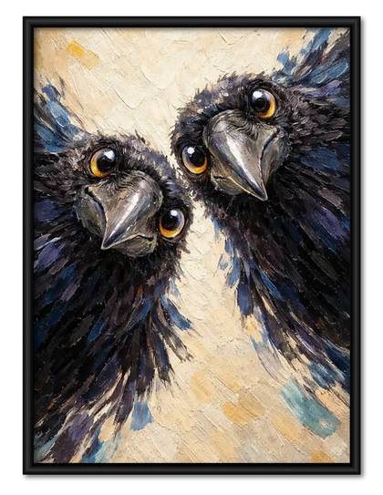 Two Curious Black Birds Portrait Wall Art