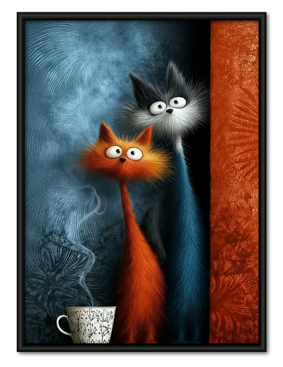 Two Curious Cats with Coffee Wall Art 1