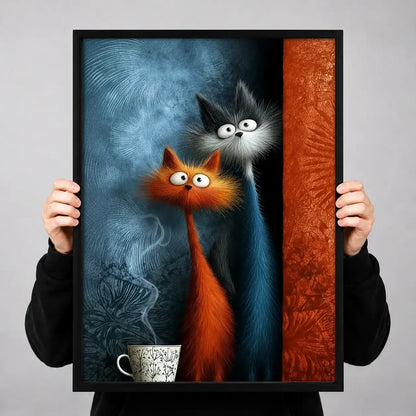 Two Curious Cats with Coffee Wall Art 3