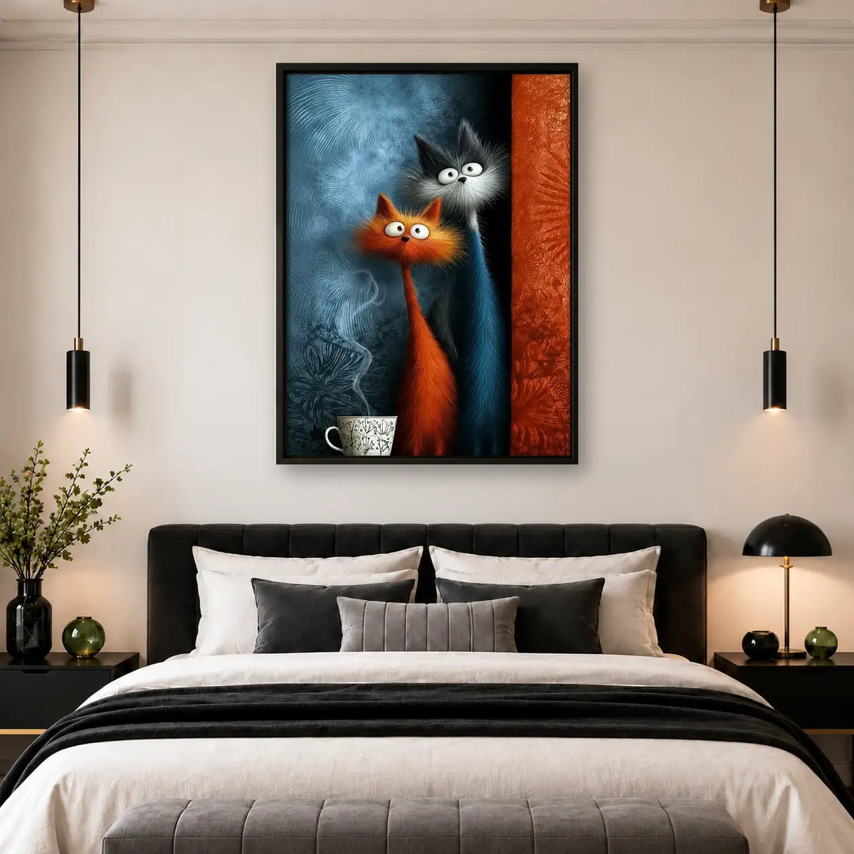Two Curious Cats with Coffee Wall Art 4