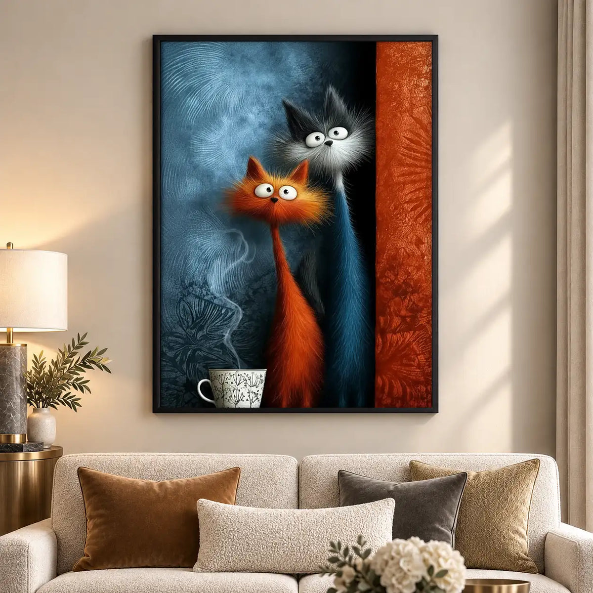 Two Curious Cats with Coffee Wall Art 5