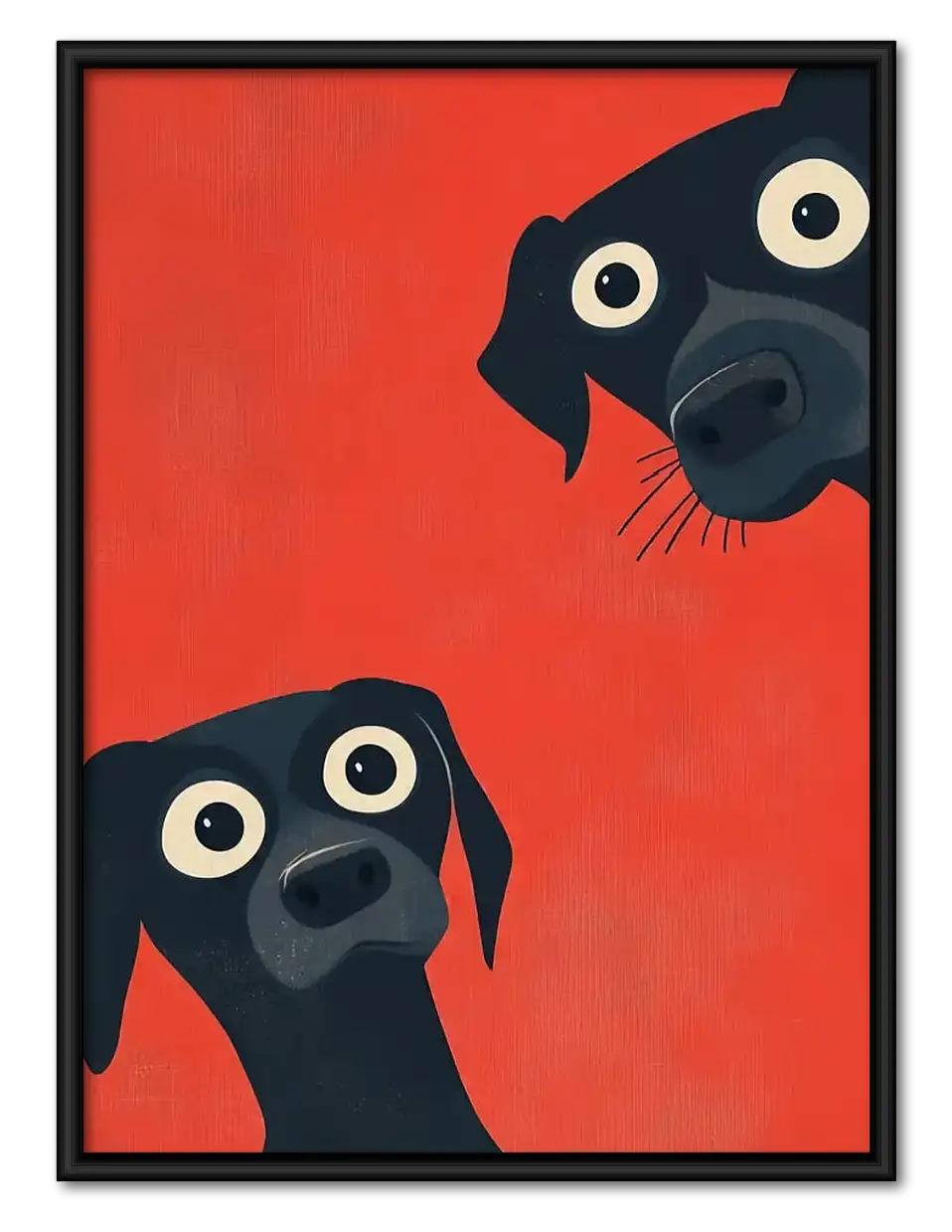 Two Curious Dogs on Red Wall Art 1