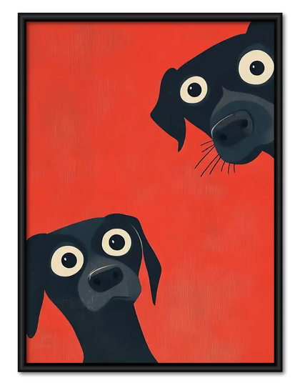 Two Curious Dogs on Red Wall Art
