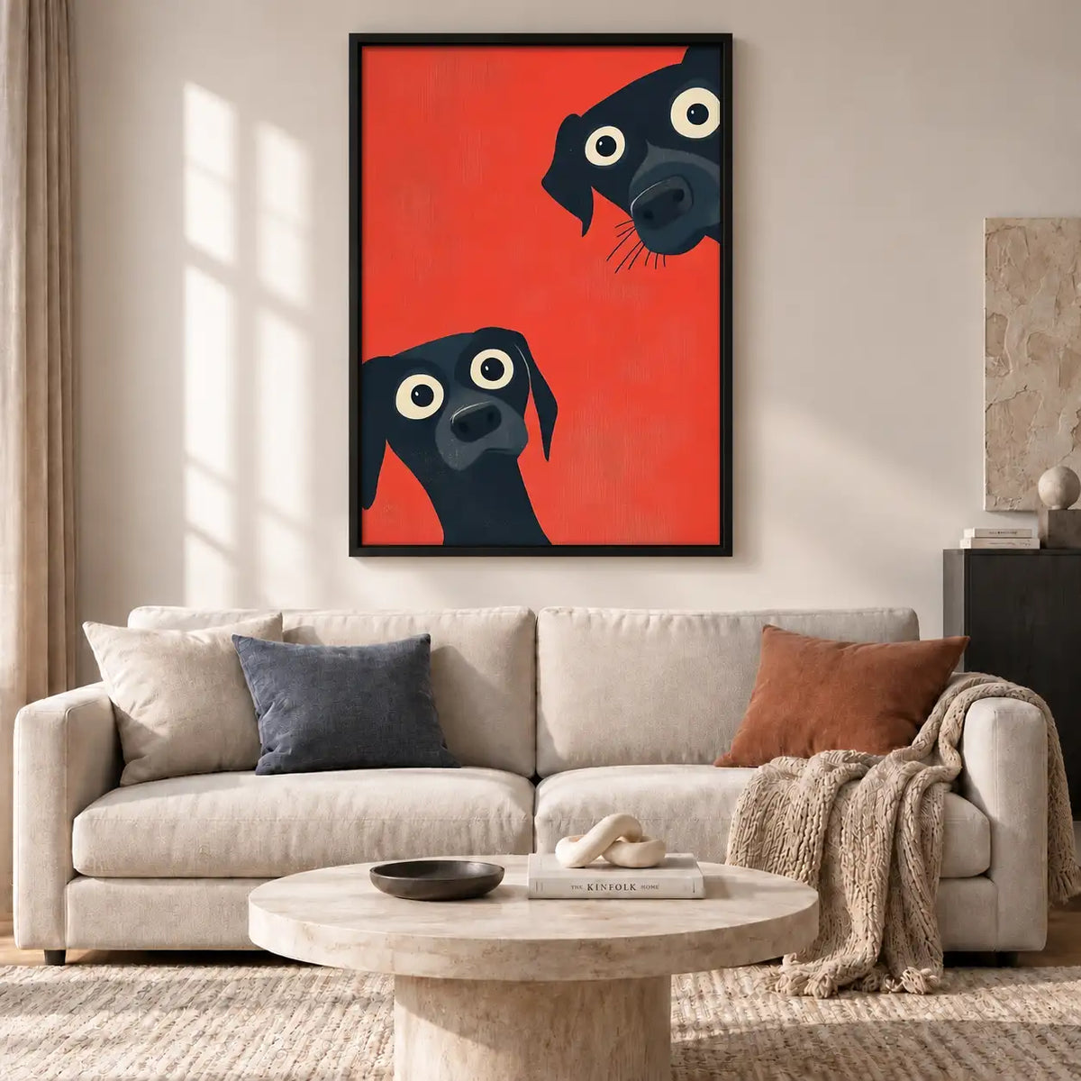 Two Curious Dogs on Red Wall Art 2