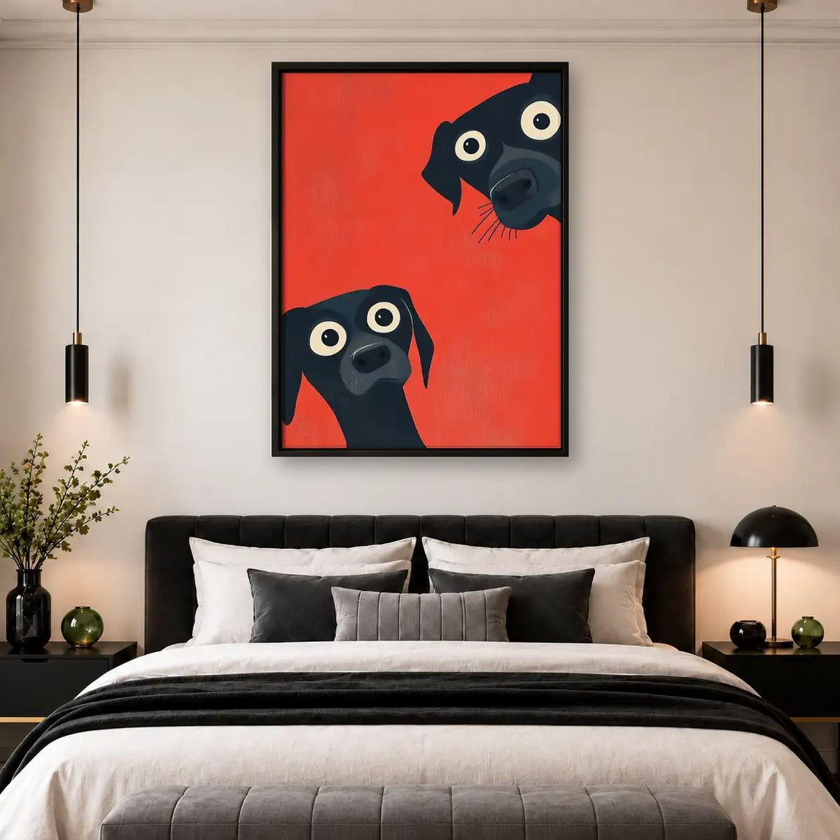 Two Curious Dogs on Red Wall Art 4
