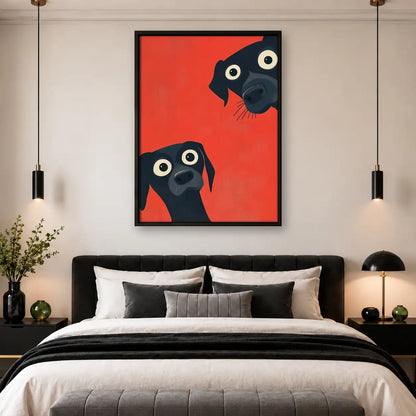 Two Curious Dogs on Red Wall Art 4