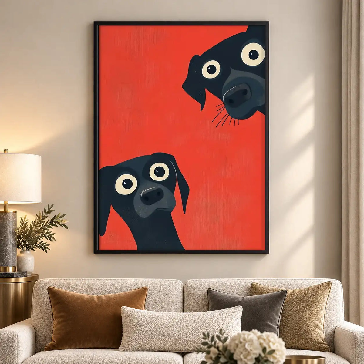Two Curious Dogs on Red Wall Art 5