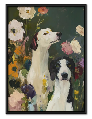 Two Dogs Among Colorful Flowers Wall Art