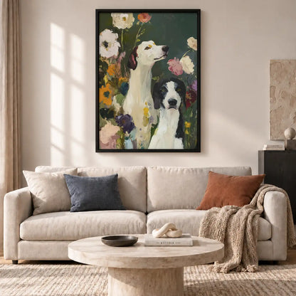 Two Dogs Among Colorful Flowers Wall Art 2