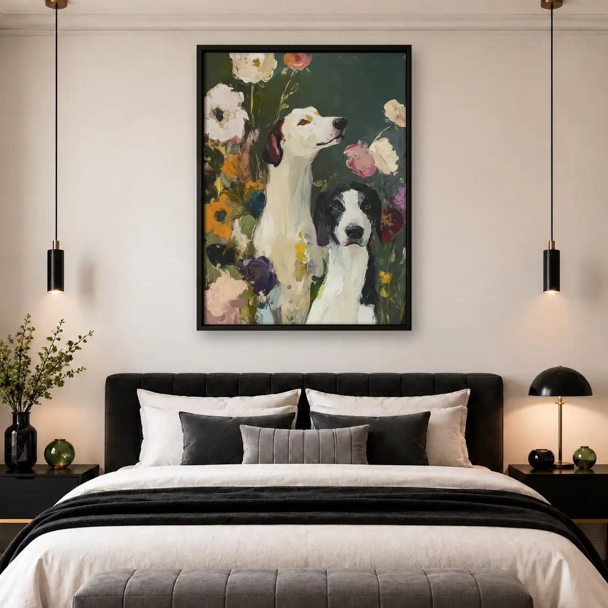 Two Dogs Among Colorful Flowers Wall Art 4