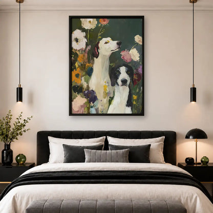 Two Dogs Among Colorful Flowers Wall Art 4