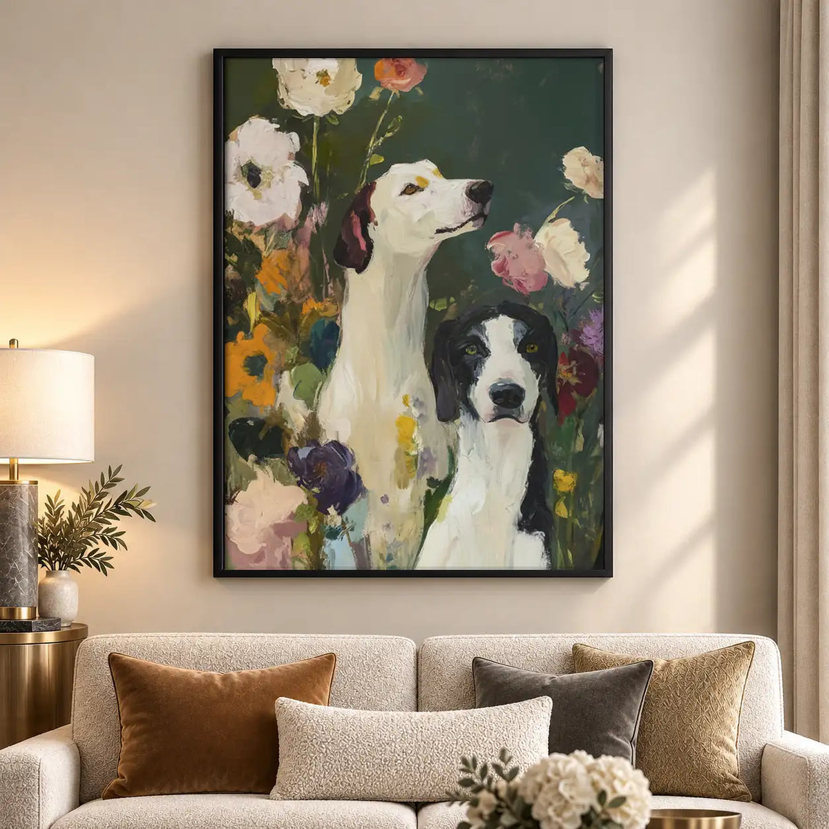 Two Dogs Among Colorful Flowers Wall Art 5