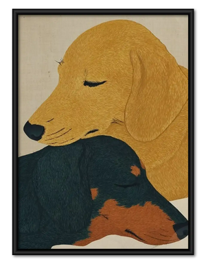 Two Dogs Cuddling Portrait Wall Art