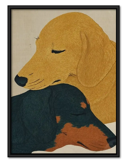 Two Dogs Cuddling Portrait Wall Art
