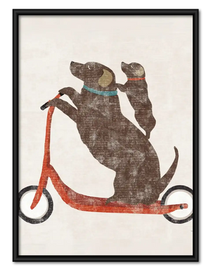 Two Dogs Riding Red Scooter Wall Art
