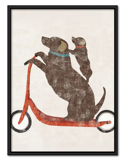 Two Dogs Riding Red Scooter Wall Art