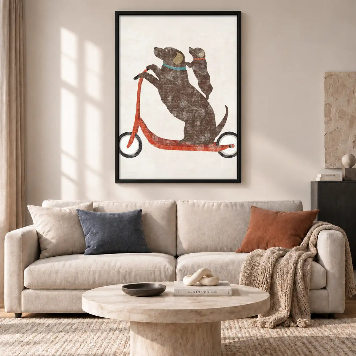 Two Dogs Riding Red Scooter Wall Art 2