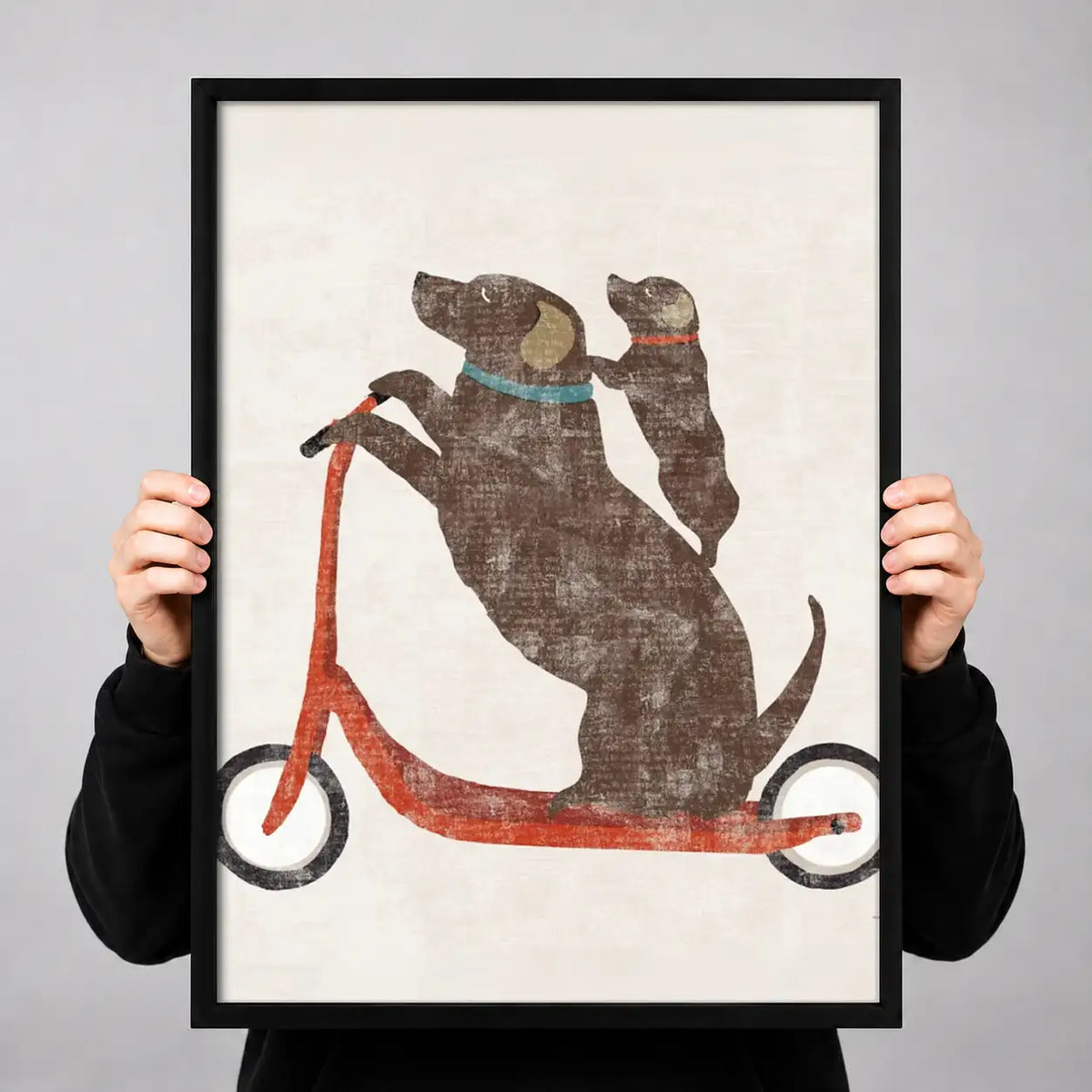 Two Dogs Riding Red Scooter Wall Art 3