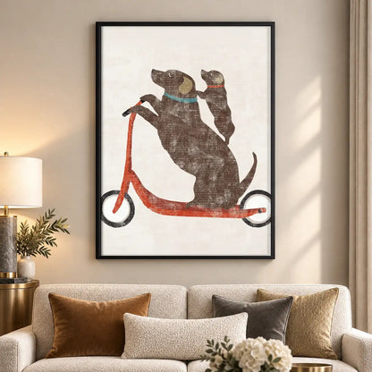 Two Dogs Riding Red Scooter Wall Art 5