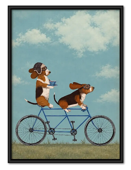 Two Dogs Riding Tandem Bicycle Wall Art