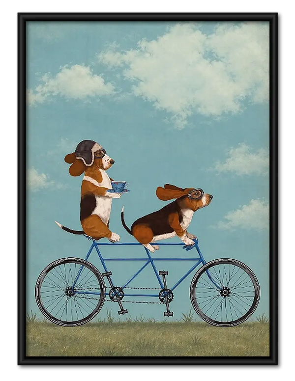Two Dogs Riding Tandem Bicycle Wall Art