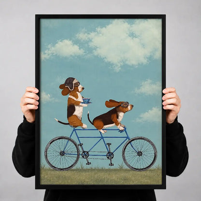 Two Dogs Riding Tandem Bicycle Wall Art 3