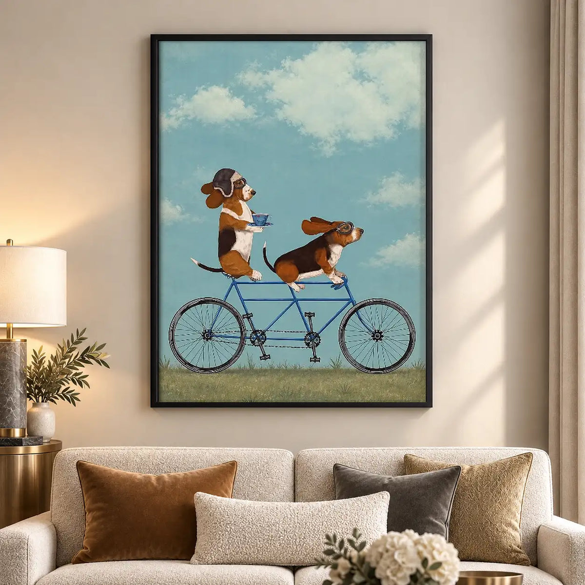 Two Dogs Riding Tandem Bicycle Wall Art 5