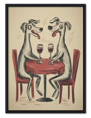 Two Dogs Sharing Wine Wall Art