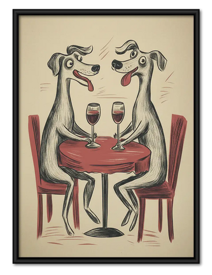 Two Dogs Sharing Wine Wall Art 1