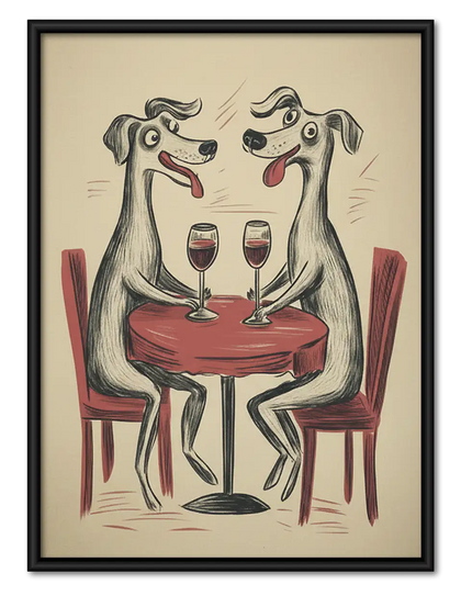 Two Dogs Sharing Wine Wall Art
