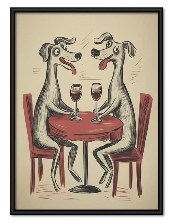 Two Dogs Sharing Wine Wall Art