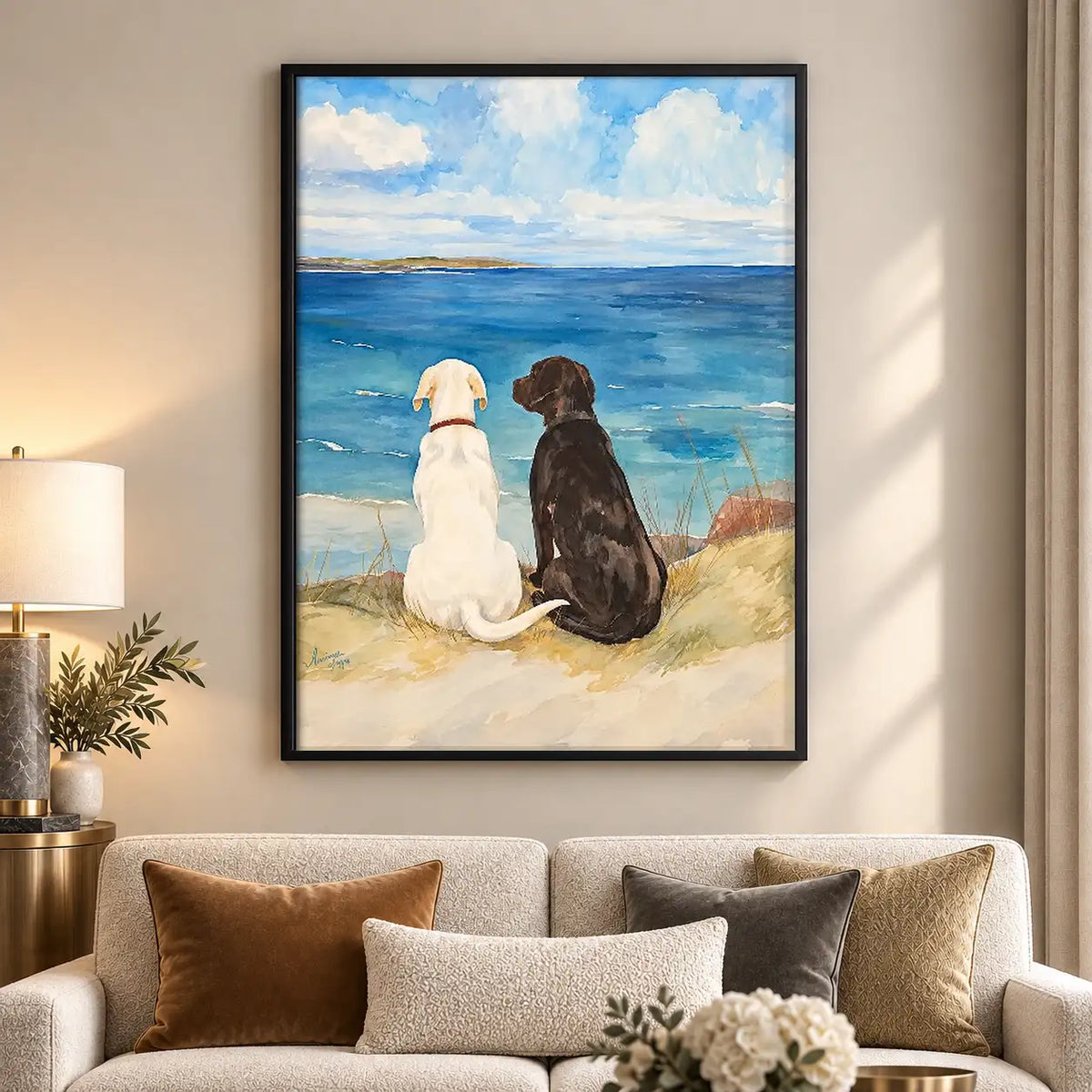 Two Dogs Watching the Blue Ocean Wall Art 5