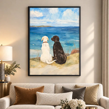 Two Dogs Watching the Blue Ocean Wall Art 5