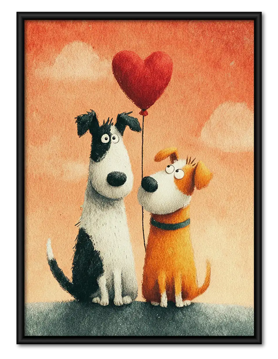 Two Dogs with Red Heart Balloon Wall Art 1