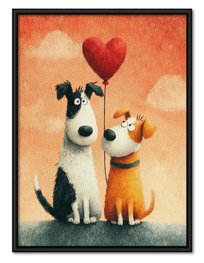 Two Dogs with Red Heart Balloon Wall Art