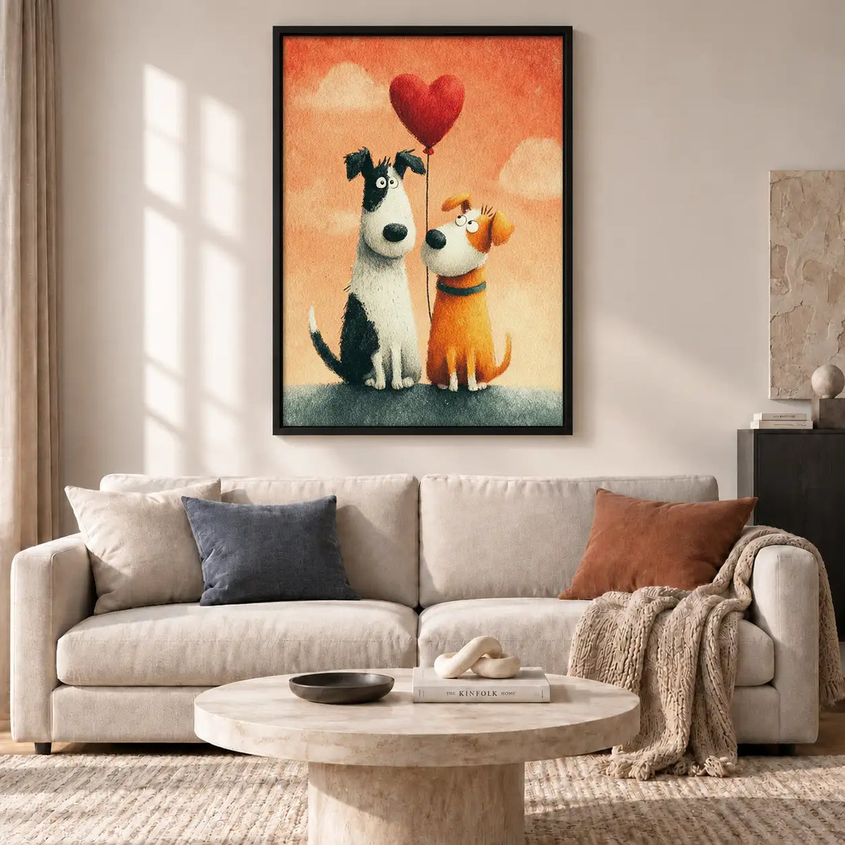 Two Dogs with Red Heart Balloon Wall Art 2
