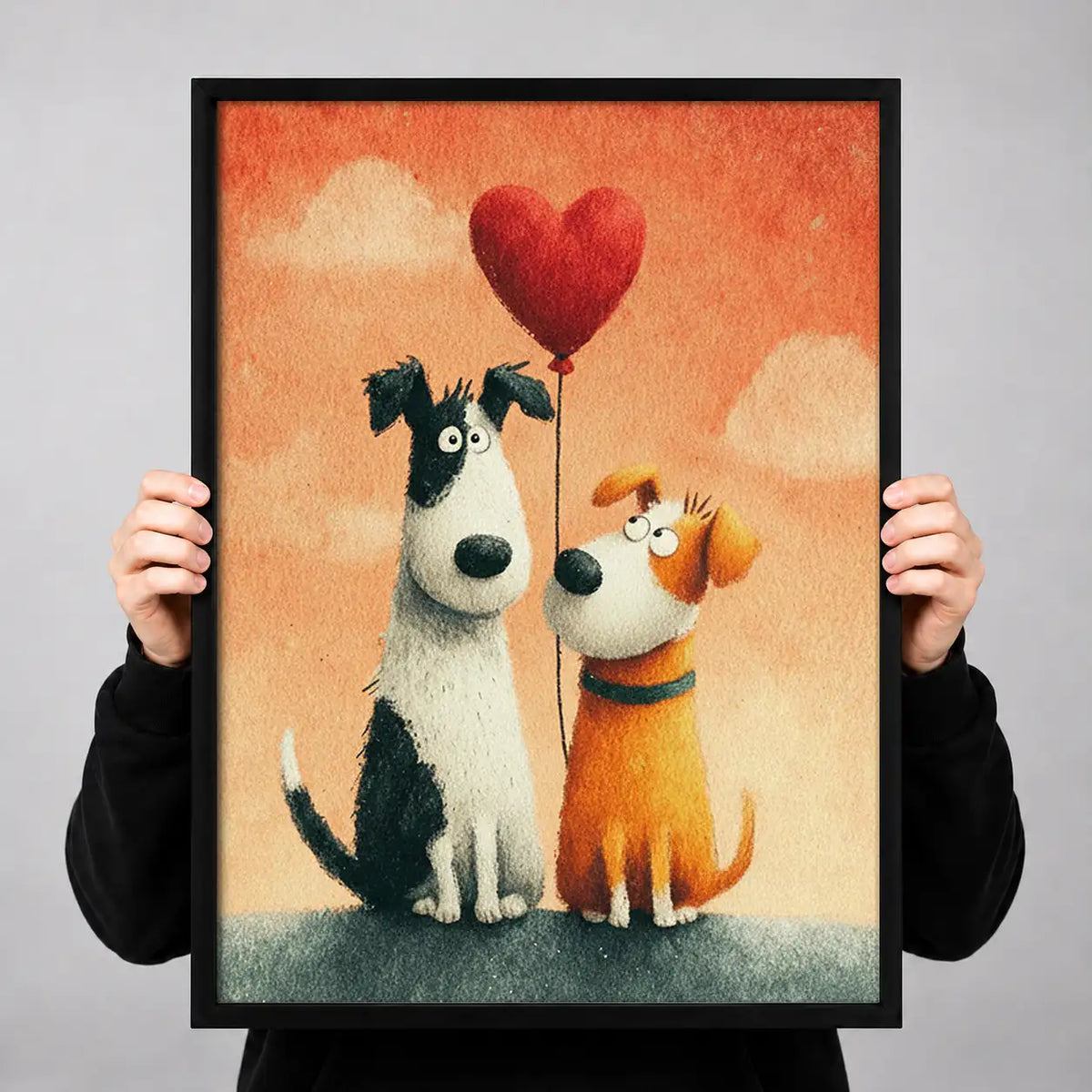 Two Dogs with Red Heart Balloon Wall Art 3