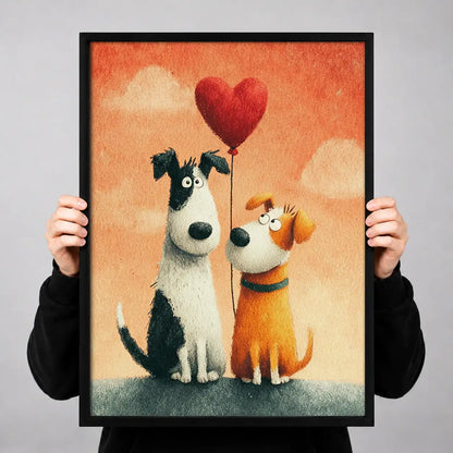 Two Dogs with Red Heart Balloon Wall Art 3