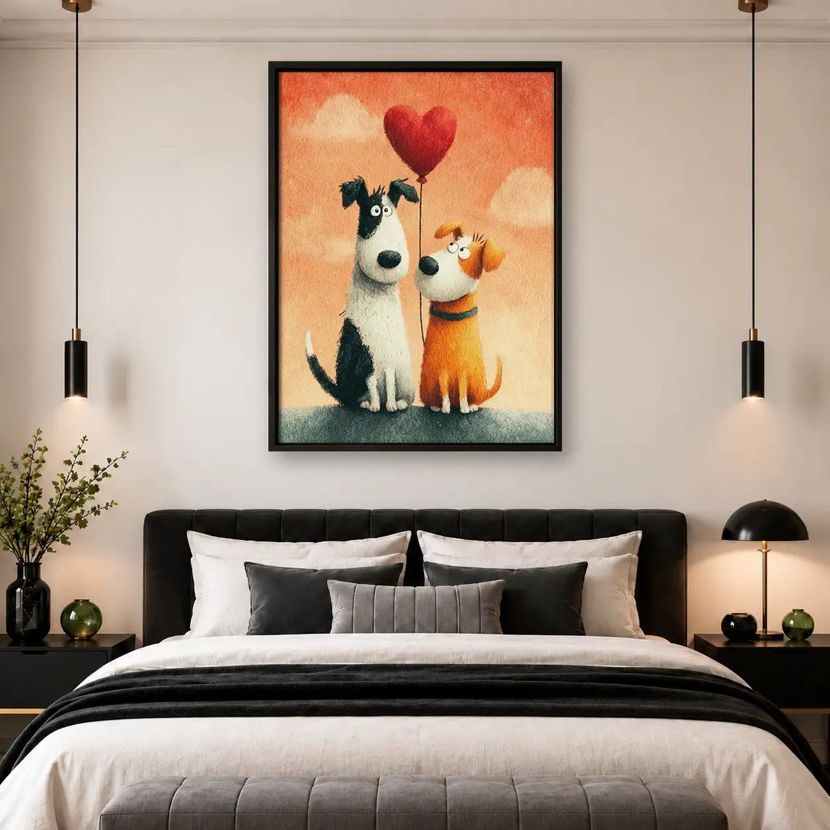 Two Dogs with Red Heart Balloon Wall Art 4