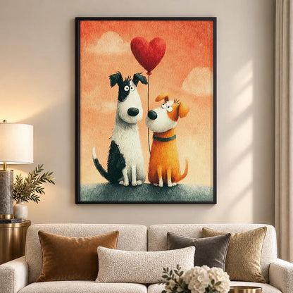 Two Dogs with Red Heart Balloon Wall Art 5