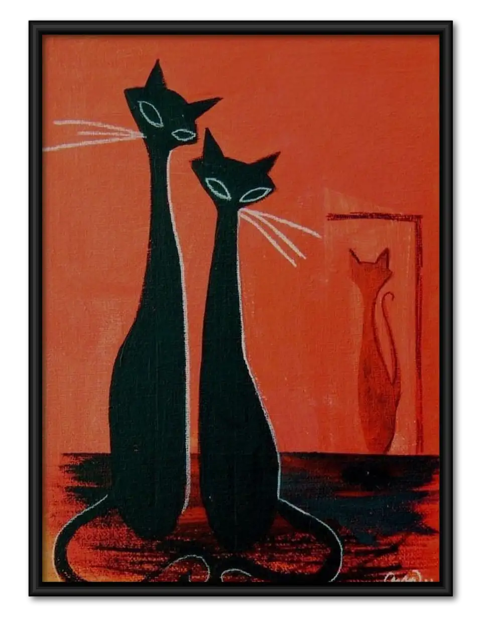 Two Elegant Black Cats on Red Carpet Wall Art 1