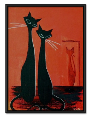 Two Elegant Black Cats on Red Carpet Wall Art