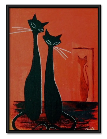 Two Elegant Black Cats on Red Carpet Wall Art