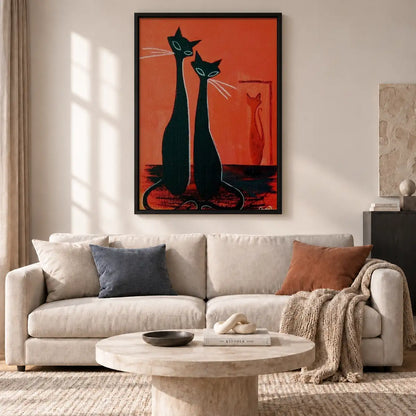 Two Elegant Black Cats on Red Carpet Wall Art 2