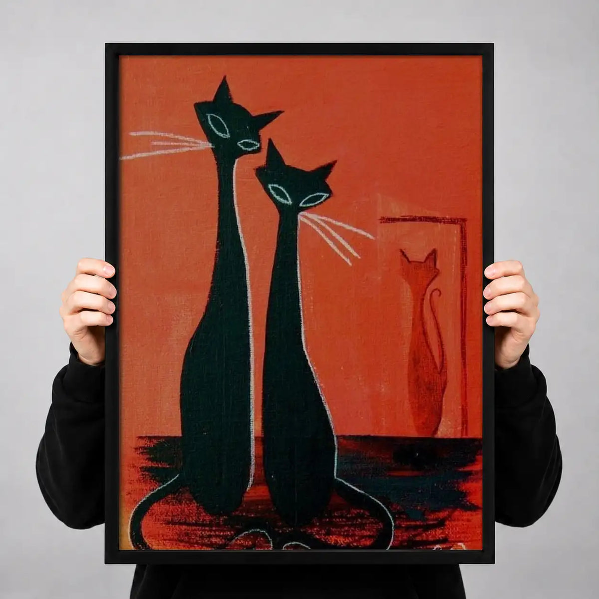 Two Elegant Black Cats on Red Carpet Wall Art 3