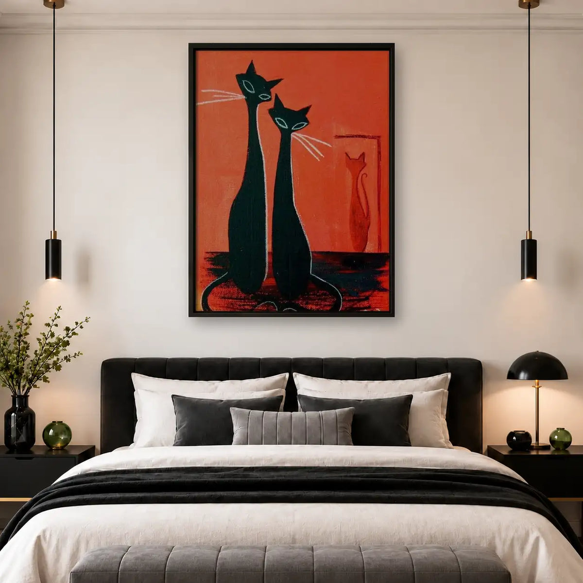 Two Elegant Black Cats on Red Carpet Wall Art 4