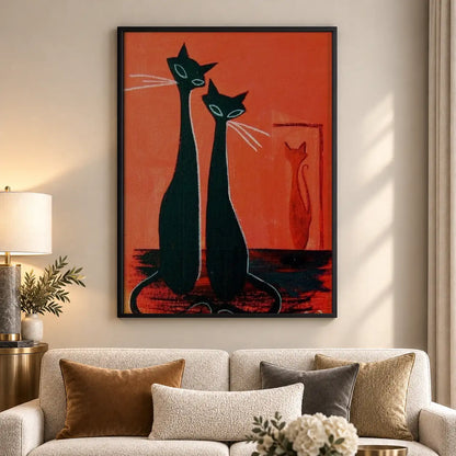 Two Elegant Black Cats on Red Carpet Wall Art 5