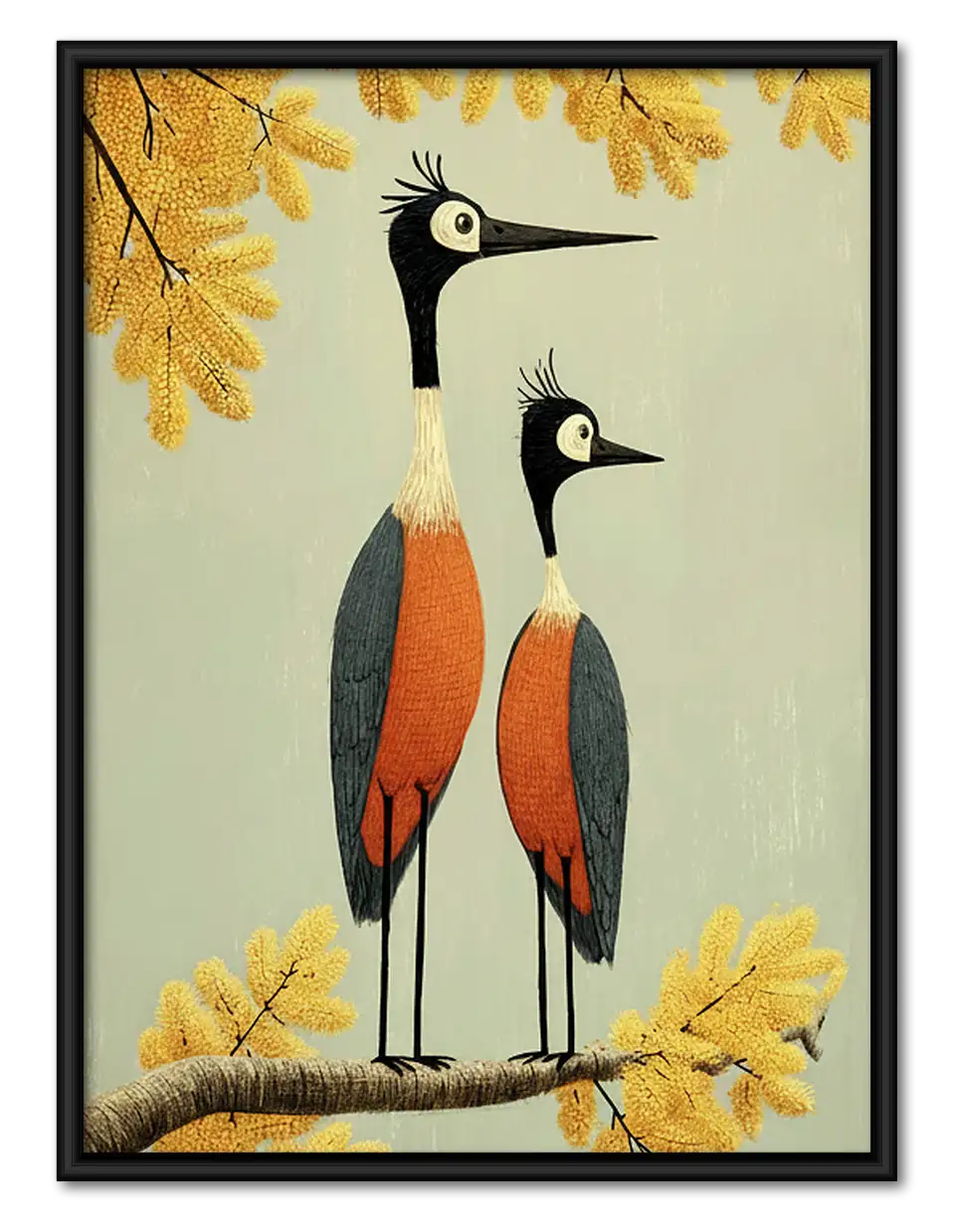 Two Elegant Cranes in Autumn Wall Art 1