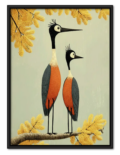 Two Elegant Cranes in Autumn Wall Art